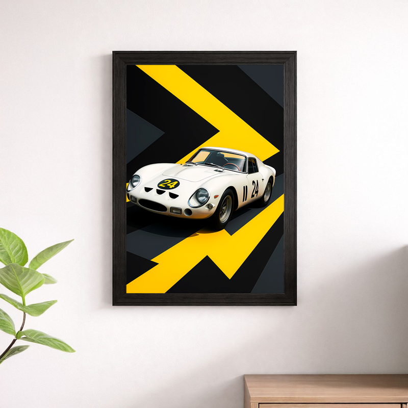 Classic White Ferrari 250 GTO Racing Wall Print - Vintage Motorsport Poster