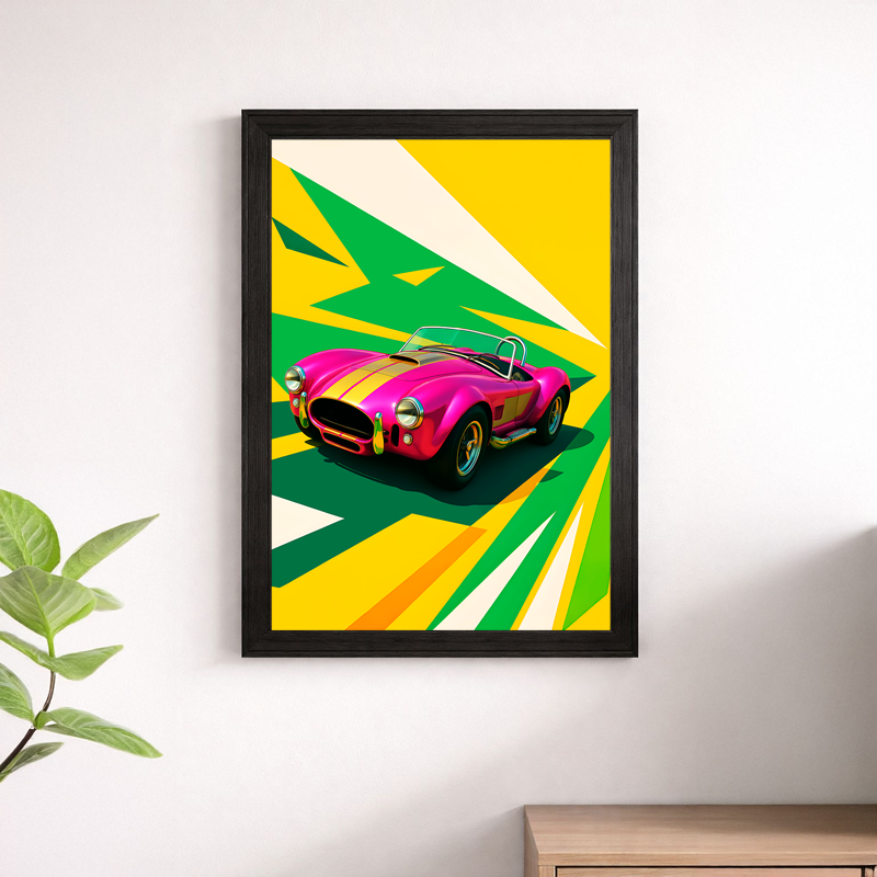 Vibrant Pink AC Cobra Racing Wall Print - Retro Sports Car Poster Art