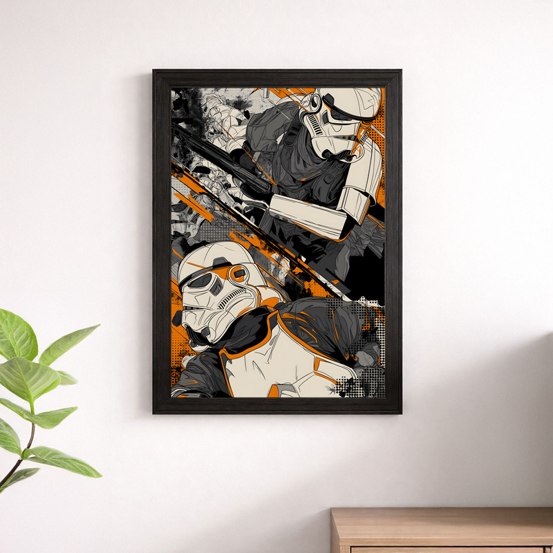 Star Wars Stormtrooper Graphic Art Poster - Orange Comic Style Print