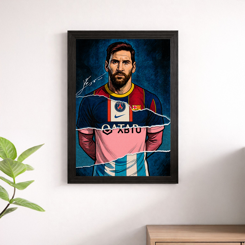 Lionel Messi Comic Art Wall Art Poster – PSG x Barcelona Football Print