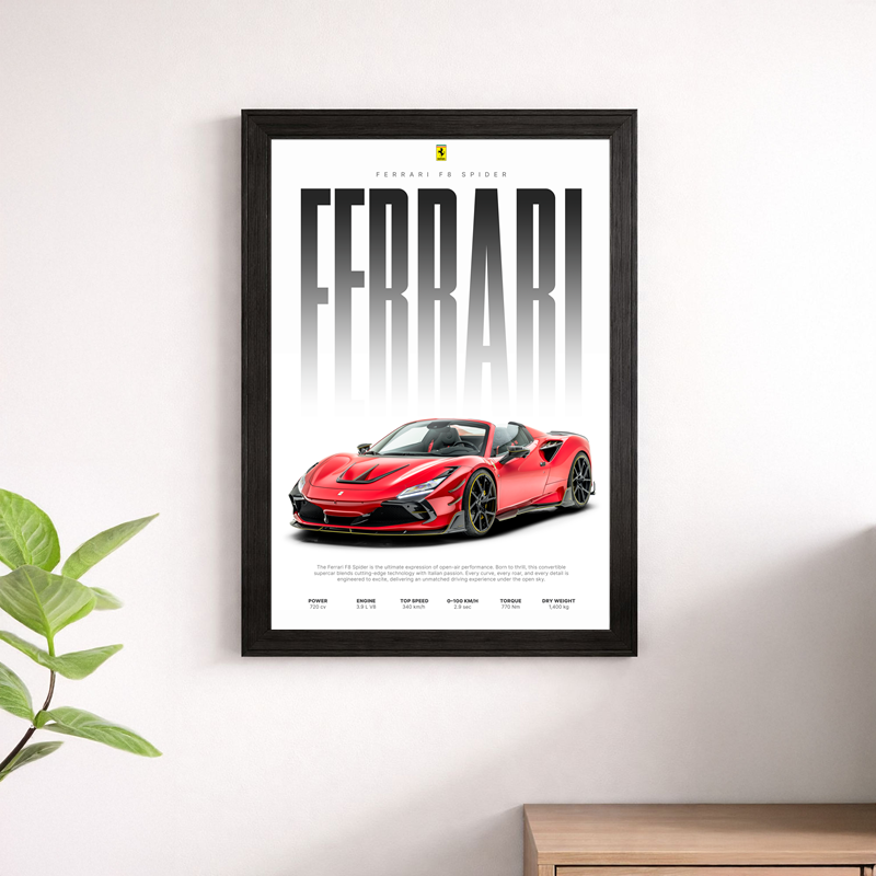 Ferrari F8 Spider Poster - Supercar Specifications Print