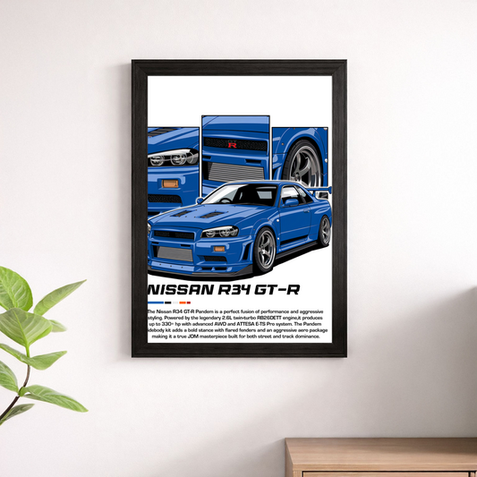Nissan R34 GT-R Wall Print - JDM Legend Skyline Poster Art