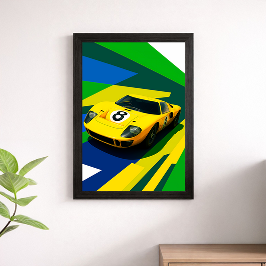 Vintage Racing Car Wall Print - Yellow GT40