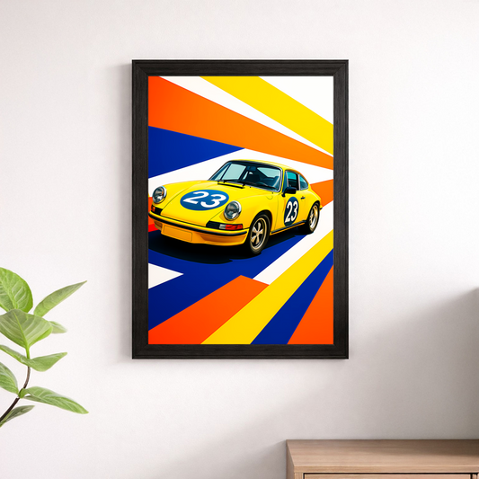 Vintage Yellow Porsche 911 Racing Wall Print - Classic Sports Car Poster