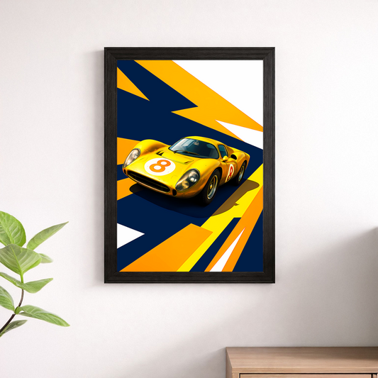 Vintage Yellow Ferrari Racing Wall Print - Classic Le Mans Poster Art