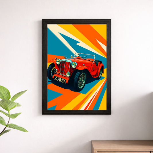 Classic Red MG TC Roadster Wall Print - Vintage British Sports Car Poster