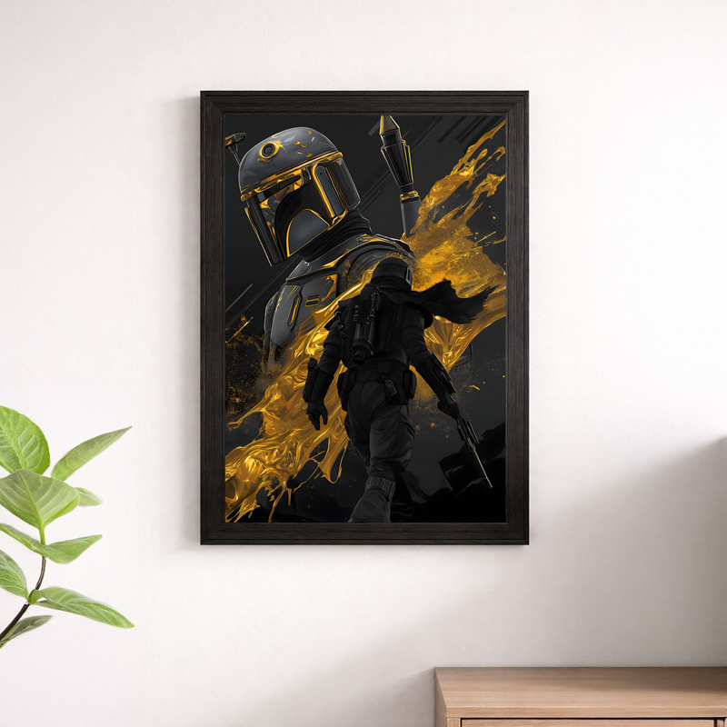Star Wars Boba Fett Gold Flame Poster - Flamethrower Action Print
