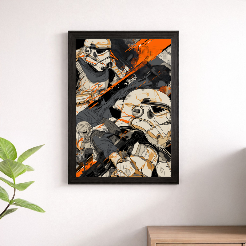 Star Wars Stormtrooper Collage Poster - Orange Stripe Action Print
