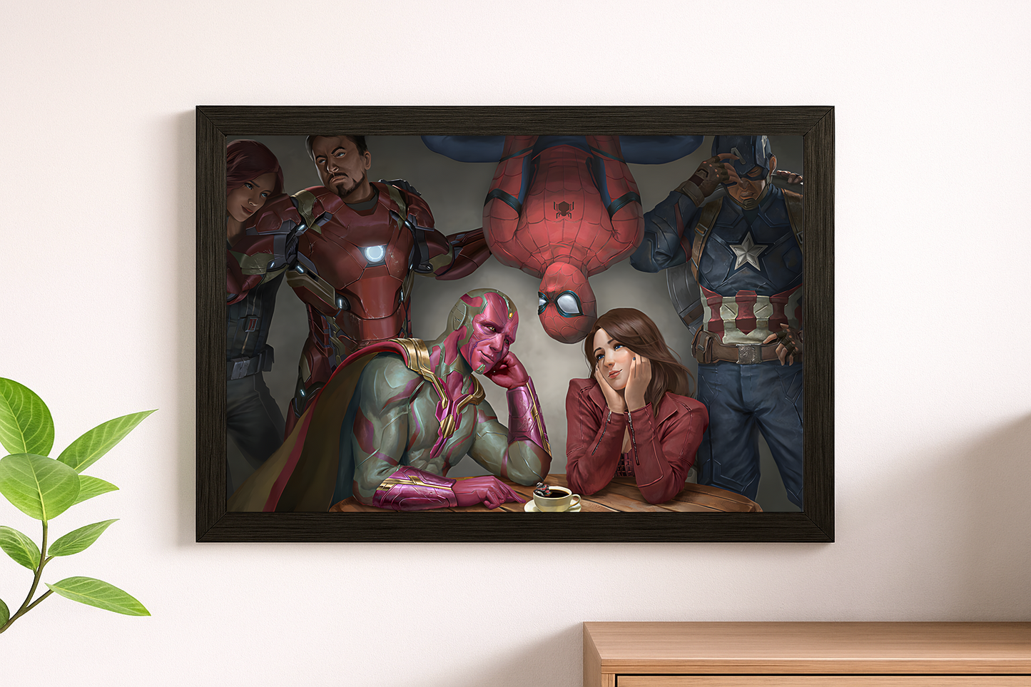 Avengers Coffee Break Wall Art - Superheroes Cafe Scene Framed Print
