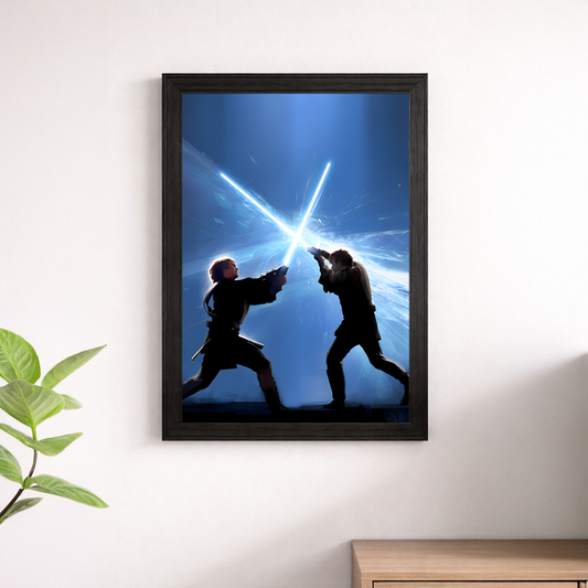 Star Wars Lightsaber Duel Silhouette Poster - Epic Blue Combat Print