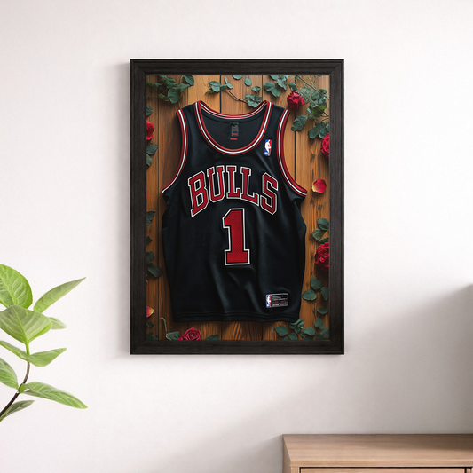 Derrick Rose Chicago Bulls #1 Jersey Floral Wall Art Poster – Basketball Print