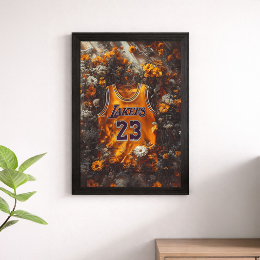 LeBron James LA Lakers #23 Jersey Floral Wall Art Poster – Basketball Print