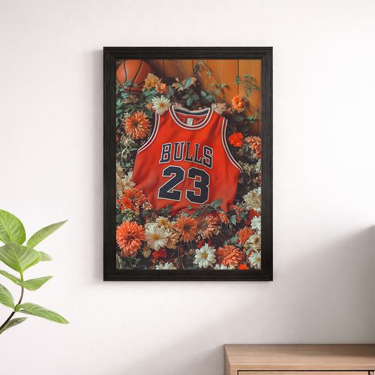 Michael Jordan Chicago Bulls #23 Red Jersey Floral Wall Art Poster – Basketball Print