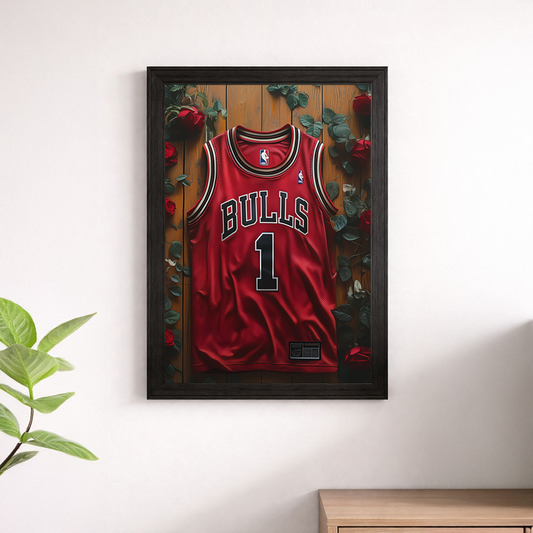 Derrick Rose Chicago Bulls #1 Red Jersey Floral Wall Art Poster – Basketball Print