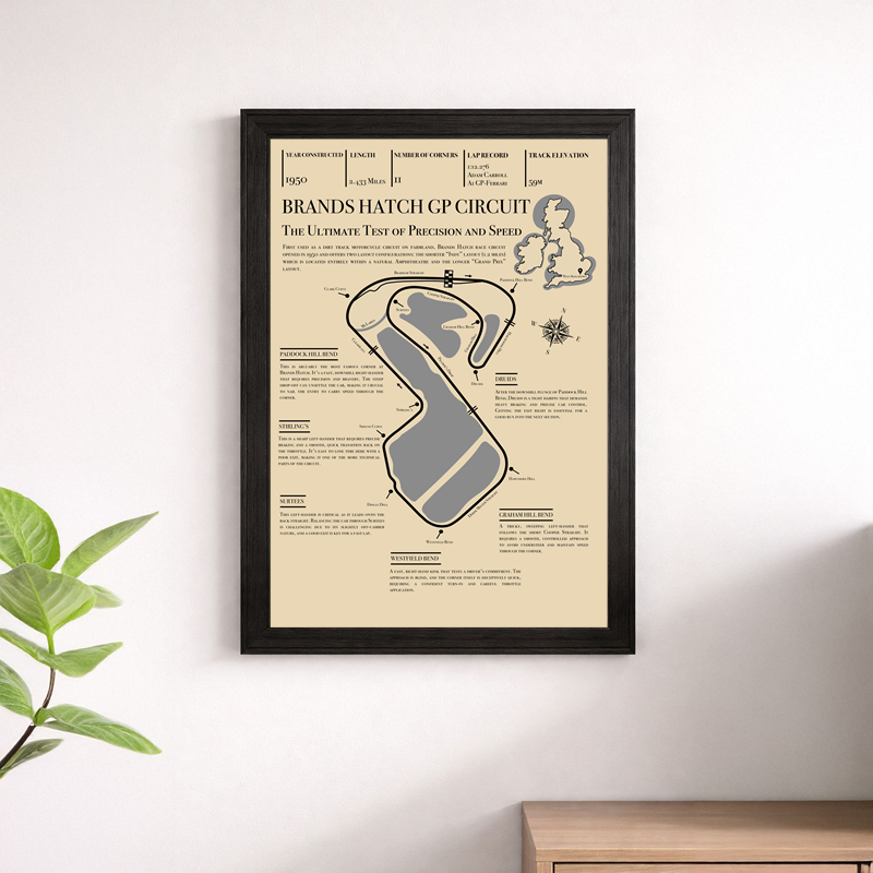 Brands Hatch GP Circuit Vintage Print - British F1 Track Map