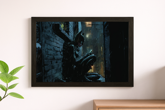 Batgirl Rain Alley Wall Art - Dark Knight Gotham Streets Panoramic Print