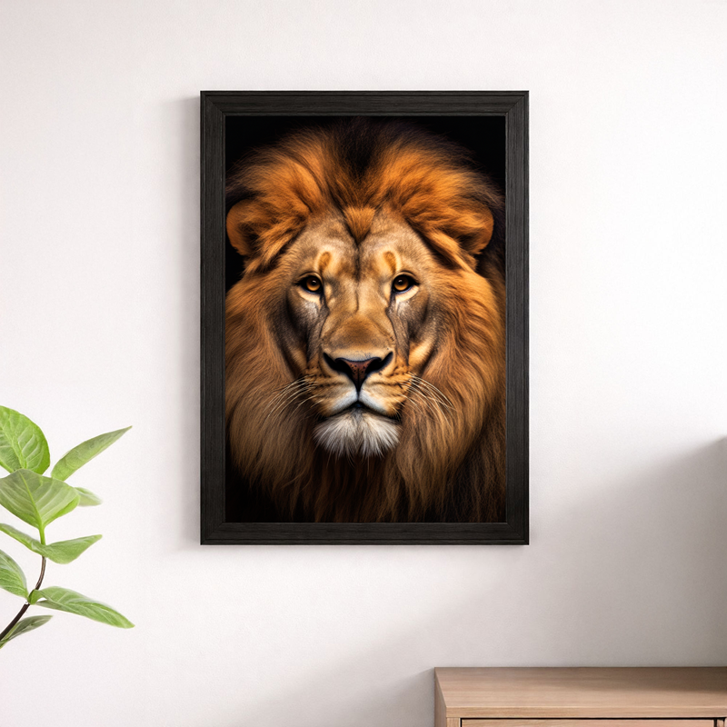 Majestic Lion Portrait Wall Art – Premium Framed Wildlife Artwork