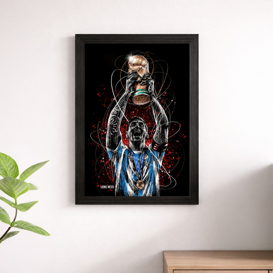 Lionel Messi World Cup Neon Art Wall Poster – Argentina Football Print
