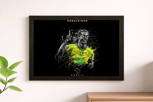 Ronaldinho Brazil Neon Art Wall Poster – Football Print