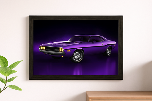 Classic Purple Dodge Challenger Wall Print - American Muscle Car Poster Art