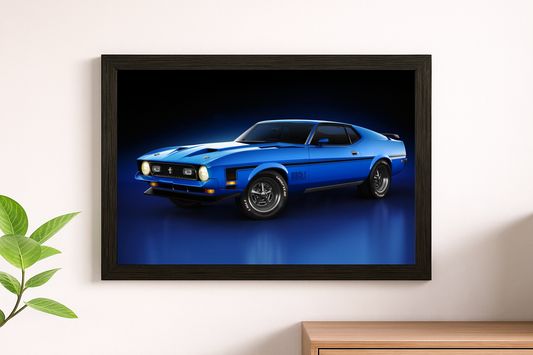 Classic Blue Ford Mustang Mach 1 Wall Print - American Muscle Legend Poster